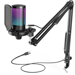 스탠딩마이크 PC 5용 FIFINE USB 스탠드 마이크 키트 세트 음소거 카디오이드 버튼RGB암 게임용 VIDEOA6T용 콘덴서