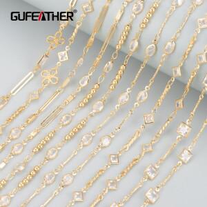 GUFEATHER C290,diy 체인, REACH 통과, 니켈 프리, 18k 금 도금, 구리 메텔, 지르콘, 보석 만들기, diy 팔
