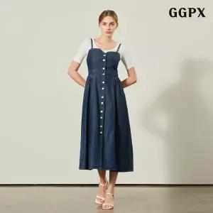[롯데백화점]지지피엑스 스모크 뒷밴딩 데님 뷔스티에 원피스 (GPBOW018D)