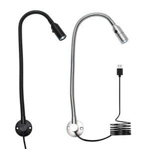 DC5V USB L40cm 길이의 구즈넥 CNC 머신 라이트(스위치 포함) 블랙 실버 4000K LED 침대 옆 독서등(작업 수