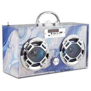 WIRELESS EXPRESS 휴대용 파티 스피커 블루투스가 충전식 LED FM 배터리 블루 레트로 라디오 있는 소용돌이 향상된 붐박스 조명
