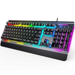 TECKNET 게이밍 키보드 USB 유선 컴퓨터 RGB 15존 고스팅 방수 IP32 저소음 메탈 스위치 안티 25개 패널 조명