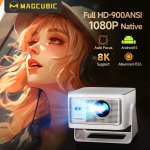 Magcubic 900ANSI 안드로이드 14 프로젝터 자동 초점 지원 8K 네이티브 1080P 와이파이6 BT5.4 16G 올위너