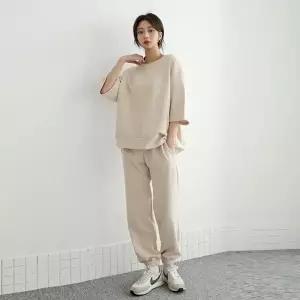 여성 면 무지 맨투맨 티셔츠 조거팬츠 츄리닝 세트 트레이닝 셋업 WPST0432 봄 여름_24856823 3320529