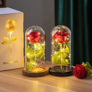 인공 장미꽃 영원한 장미 LED 조명 포일 꽃 유리 커버 시뮬레이션 발렌타인 어머니의 날 선물