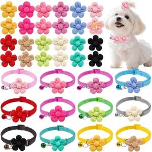 세니아 36PCS 강아지 꽃깃 및 헤어 보우 세트 멀티 컬러 귀여운 애완동물 목걸이 액세서리 작은 고양이