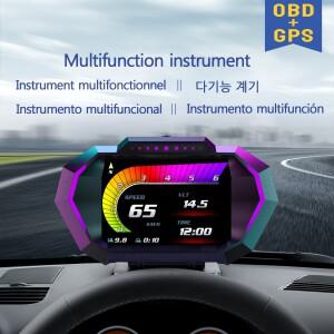 OBD2 + GPS HUD P24 헤드업 디스플레이 자동차 디지털 속도계 연료 소비량 수온 전압 경사계 알람 기능 포
