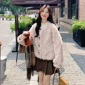 무천도사 여사친 여성 페이크 코트 일체형 가죽 자켓 퍼 KKE1