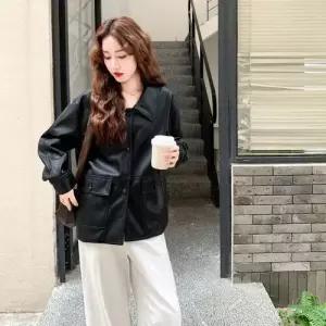 무천도사 여친 여사친 가을 재킷 워싱 솔리드 코트 가죽 KKE3