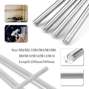 1개 304 스테인리스 스틸 나사형 막대 M2-M20  250mm/500mm  전체 스터드 바    부식 방지  내구성