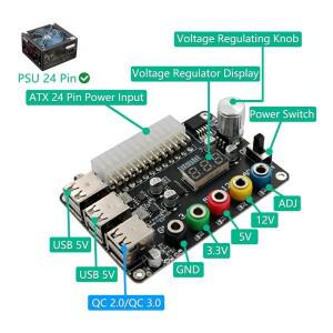24 핀 ATX 전원 공급 장치 브레이크 아웃 보드 모듈 어댑터 커넥터  조정 가능 전압 노브  6 포트 USB 2.0