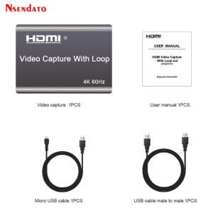 캡쳐보드 4K 60HZ USB 비디오 그래버 루프 카메라용 게임 출력 박스 HDMI 캡처 기능 1080P 카드 USB2