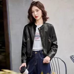 루타꽁몰 여성용 가을 가죽 자켓 코트 차이나 숏 톱 HO3