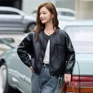 루타꽁몰 여친 가을 PU 반코트 재킷 상의 레더 가죽 스탠드카라 HO3