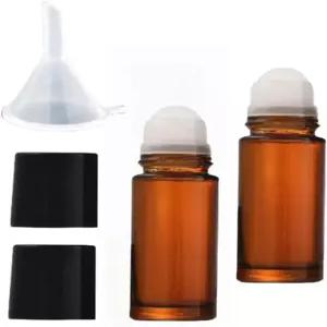 LNYMZD 2Pcs 브라운 30ml 유리 에센셜 오일 롤러 병 리필 가능 롤 빈 탈취제 용기 뷰티 및 향수 화장품용