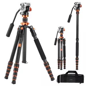 카메라 68인치 탄소 섬유 삼각대용 K F 컨셉 유체 헤드 최대 하중 11파운드 경량 DSLR 및 캐논 소니 니콘용