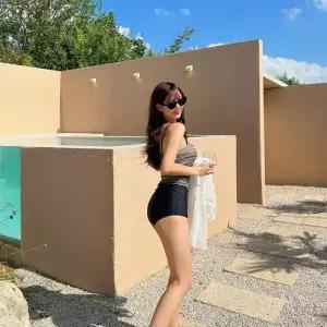 수피 여자 분리 하이웨스트 바캉스룩 가슴 바캉스 온천 수영복 비치웨어 단정한 슬림핏 JEN1