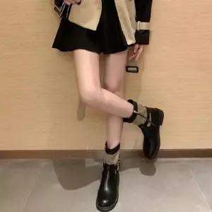팽블몰 여자 빈티지 부츠 가죽 소가죽 배색 서 스트랩 리얼 통굽 워커힐 워커 HO5