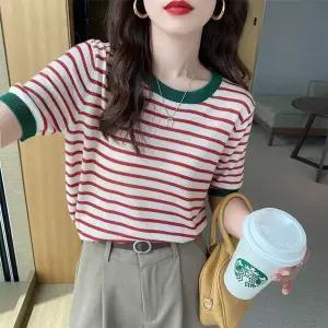 [NS홈쇼핑][샵앤] 여성 산뜻한 스트라이프 배색 반팔 니트 WON-WKN-WFJL1U5[35933778]