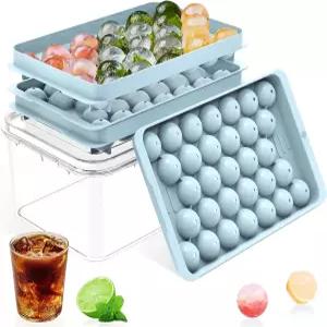 뚜껑과 통이 있는 스 큐브 트레이 - 냉동실용 원형 BPA 프리 식품 등급 몰드 스태커블 볼 메이커 버킷 키트