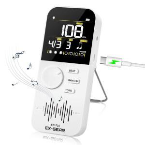 EX-GEAR 디지털 메트로놈, 컬러 LCD 화면, 넓은 템포 범위 및 피아노, 기타, 바이올린, 드럼 모든 악기를 위한 여러 시간 서명이 포함된 충전식 전자 메트로놈