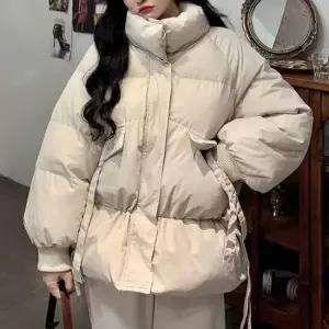 여성점퍼 허리 스트링 캐주얼 숏 패딩 하이넥 겨울 아우터 점퍼