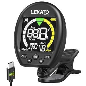 LEKATO 3 in 1 기타 튜너, 톤 발생기가 있는 튜너 메트로놈 클립, 일렉트릭 어쿠스틱 베이스 우쿨렐레 바이올린 비올라 첼로 연습 성능, 충전식 풀 컬러 화면에 적합