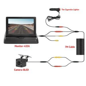 4.3 TFT LCD HD 스크린 접이식 자동차 모니터(후면 보기 카메라 포함) 차량 주차용 8 LED 백업  설치