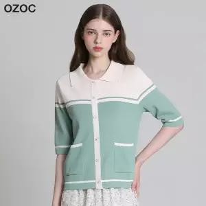[오조크(OZOC)] 레이온 컬러블럭 카라니트 (택가격: 128000원)