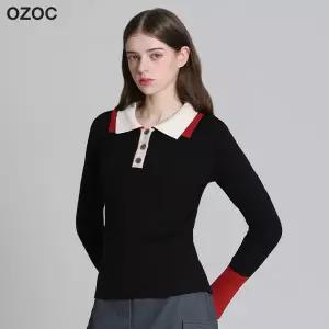 [오조크(OZOC)] 이중 카라 컬러 블록 니트 (택가격: 98000원)