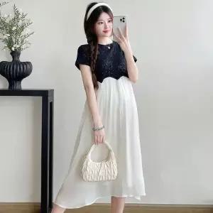 여성용 원피스 롱 여름 페이크 투피스 트렌디 아이템 임부복 별하늘 핫픽스 오간자 임산부 HT2