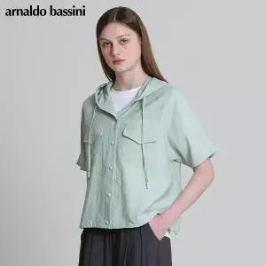[아날도바시니(ARNALDO BASSINI)] 아웃포켓 스트링 버튼 반팔점퍼 (택가격: 198000원)
