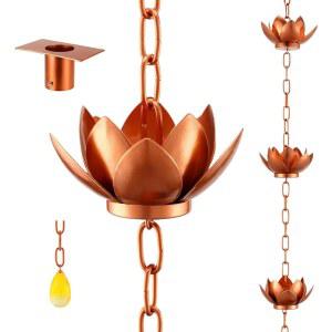 어댑터가 장착된 오크 레인 체인 5피트 조절 가능한 로터스 캐처 다운스팟 외부 배수구 디버트 워터 디스플레이 구리 분말 코팅