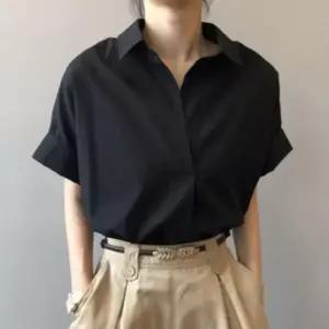 여성 셔츠 오픈카라 여름 모던 깔끔한 반팔 루즈핏