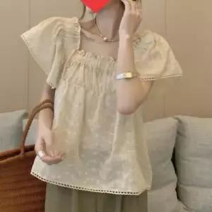 롱 여성 블라우스 반팔 원피스 러블리 여름 스퀘어넥 패션