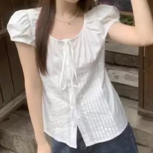 (기본색상 기본색상)스트랩 퓨어 여성 핀턱 시원한 여름 리본 블라우스