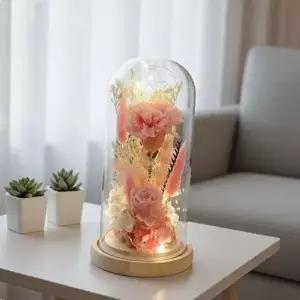 ( )프리저브드 플라워 카네이션 장미 2송이 LED 무드등 핑크 조명