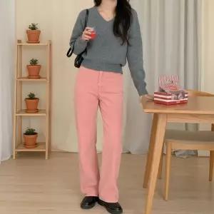 [하프클럽/]여성 색상 골지 일자핏 골덴 코튼팬츠 바지 모직