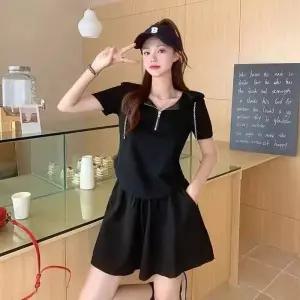 [룽스_62]루즈핏 반팔 반집업 치마바지 상하 세트 셋업