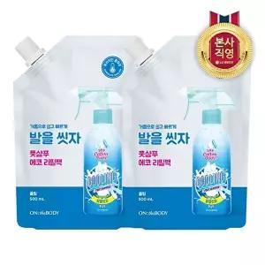 [LG생활건강][여름 운동화 속 땀냄새 제거]  온더바디 발을 씻자 코튼풋 쿨링 샴푸 리필 500ml X 2개