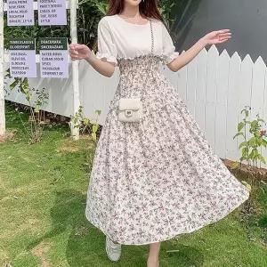 [룽스_62]투피스원피스 배색 여성 쉬폰 코디 A라인 원피스