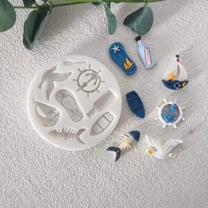 해변 바다 실리콘  DIY 퐁당 케이크 장식 도구 슬리퍼 요트 Sugarcraft 초콜릿 캔디 클레이 Gumpaste