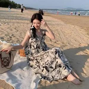 [룽스_62]플라워패턴 여성 플레어원피스 끈나시 원피스
