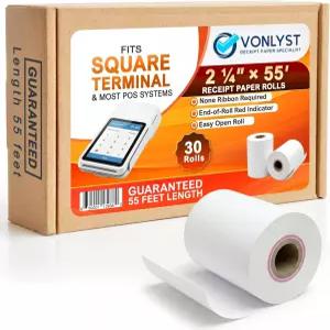 정사각형 터미널 용지 롤 2 4 x 55 - 신용카드 기계 POS 프린터용 Vonest BPA 열 수신 30팩