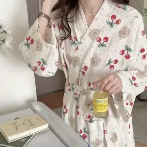 샤워가운 로브 체리베어 홈웨어 빅사이즈가운 귀여울 여성 데일리 긴팔가운 잠옷가 WFLRB4R