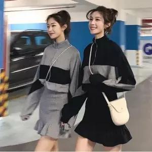 [하프클럽/]미니 원피스 나그랑 소매 앞지퍼