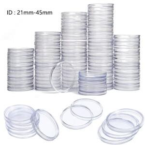 10/25Pc 21/22/23/25/26/27/28-45mm 투명 라운드 동전 상자 캡슐 보관 수집 홀더 컨테이너 가정 용품