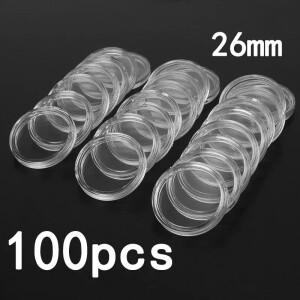 100Pcs 21/22/23/24/26/33mm 지우기 라운드 동전 캡슐 돈/페니 저장 홀더 홈 정원 용품