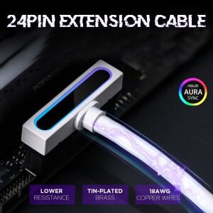 AIJS ATX 24PIN 마더보드 전원 연장 케이블(ARGB SYNC 포함) 원라인 연결 PC 코드 90 ° 디자인