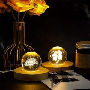 1/4Pcs 라운드 나무 LED 빛 Dispaly 자료 USB 밤 병 컵 받침 램프 홀더 3D 크리스탈 유리 수 지 아트 장식